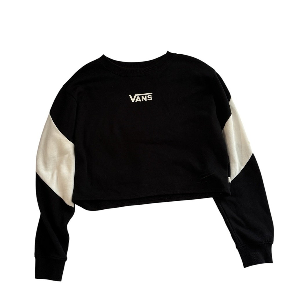 Vans Woman's Size Medium Black White Cropped Pullover Sweater